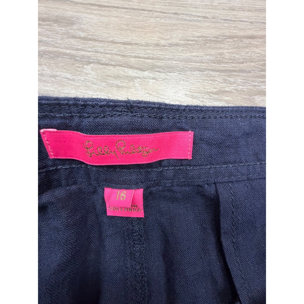 Lilly Pulitzer Breeta Navy Blue 100% Linen Wide Leg Trousers‎ Pants Womens 16 - Picture 2 of 10